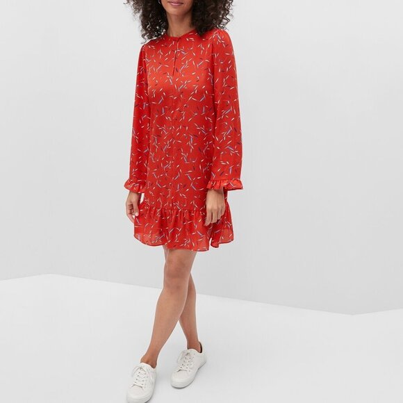 NWT BANANA REPUBLIC | Ruffle-Hem Swing Shift Dress Patterned | Sz. S - Picture 1 of 7